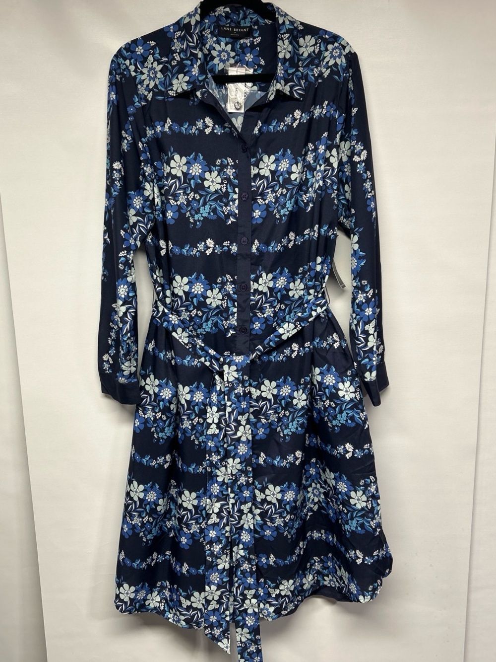 Lane Bryant Navy Blue Floral Midi Shirt Dress
